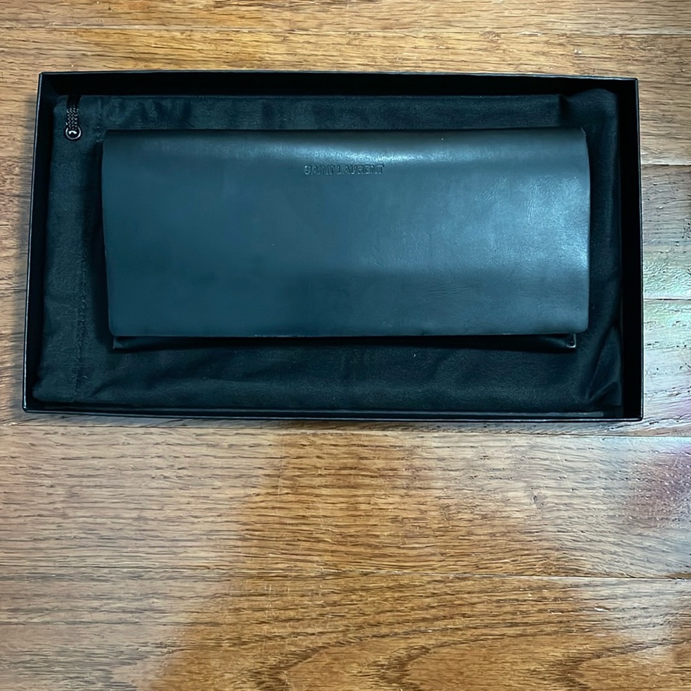 YSL Saint Laurent Black Leather Glasses Case and Fabric Pouch